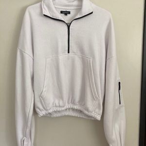 White Cropped Zip Sweatershirt